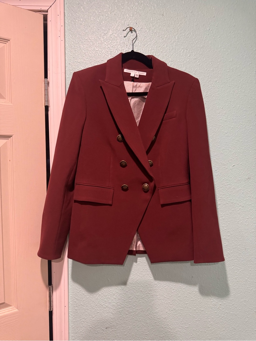 Veronica Beard Dickey Double-Breasted Blazer in Deep Wine